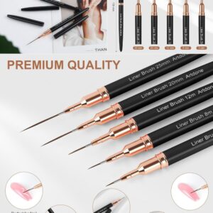 Professional metallic nail art pens, liner brushes set featuring 5 black nail tools in various sizing options.