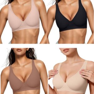 Professional OEAK Women's Jelly Bras Wireless Deep V Bralette crafted from soft, stretchy nylon-elastane with 3D liquid jelly support.