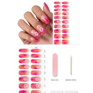 Professional semi cured gel nail strips (pink orange omber) featuring a vibrant hibiscus ombre design.